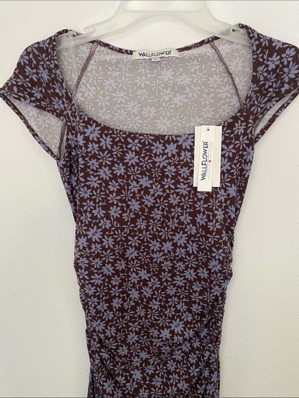 Wallflower Brown Floral Scoop Neck Top with Light Blue Print